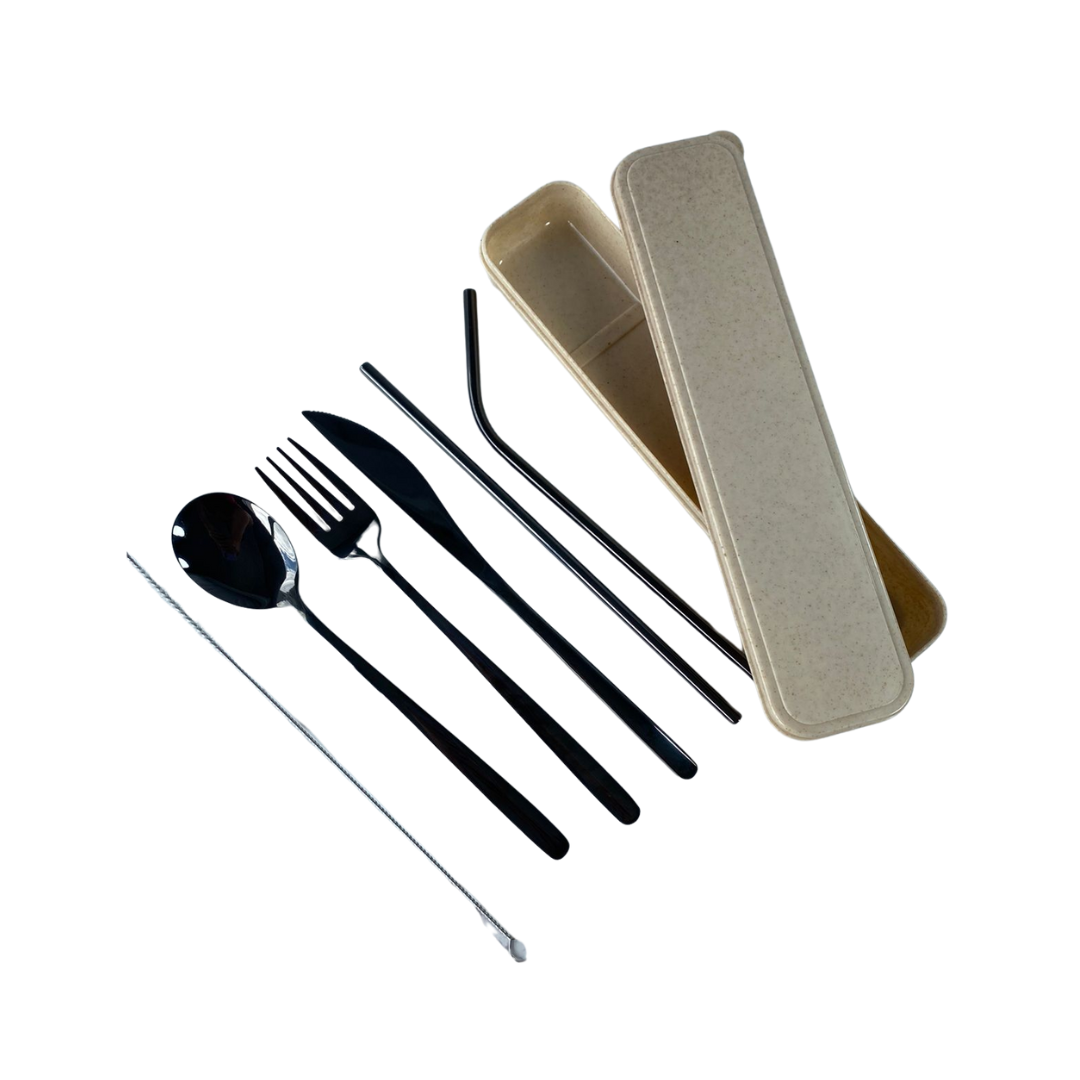 Kit de cubiertos +  pitillos en acero inoxidable